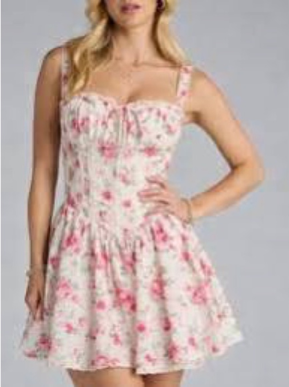 Trixxi Pink Floral Sweetheart Mini Dress milkmaid XS